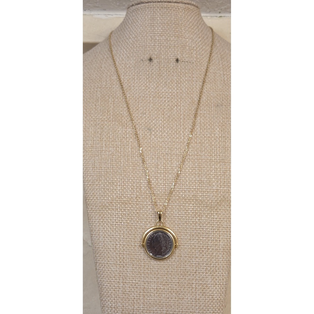 Vinatge Sterling Silver Vermeil Italian Genuine Lira Coin Pendant Necklace Gold